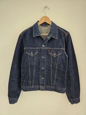 Vintage Levis Denim Jacket Large Dark Wash Indigo Blue Trucker Western 80s